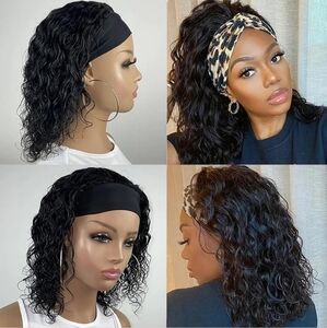 Perstarhair Short Headband Wigs for  Women Water Wave Human Hair Curly Headband